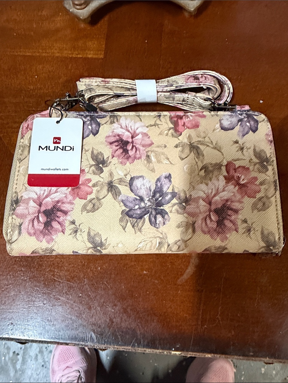 Mundi Beige Floral Crossbody Bag with Pink & Purple Flowers